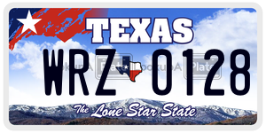 WRZ0128  license plate in TX
