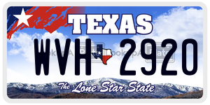 WVH2920  license plate in TX