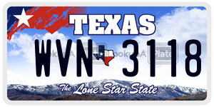 WVN3118  license plate in TX