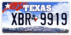 XBR9919  license plate in TX
