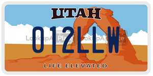 012LLW  license plate in UT