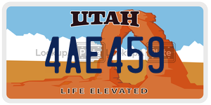 4AE459  license plate in UT