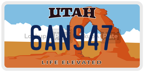 6AN947  license plate in UT