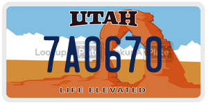7A0670  license plate in UT
