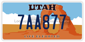 7AA877  license plate in UT