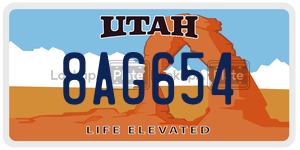 8AG654  license plate in UT