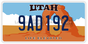 9AD192 license plate in Utah
