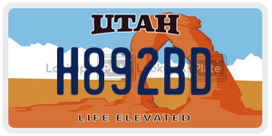 H892BD  license plate in UT