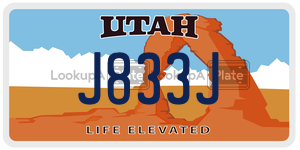 J833J  license plate in UT