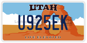 U925EK  license plate in UT