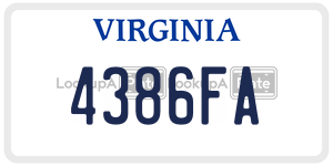 4386FA  license plate in VA