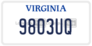 9803UQ  license plate in VA