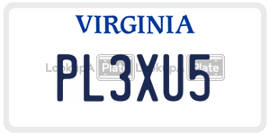 PL3XU5  license plate in VA