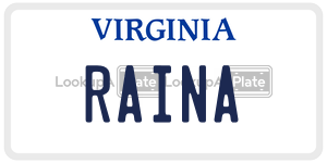 RAINA license plate in Virginia