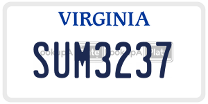 SUM3237  license plate in VA