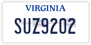 SUZ9202  license plate in VA