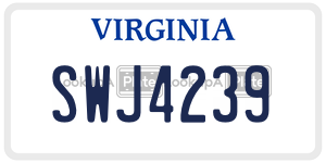 SWJ4239  license plate in VA