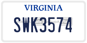 SWK3574  license plate in VA