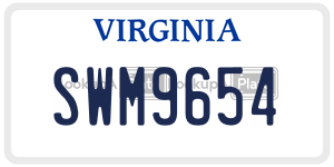 SWM9654  license plate in VA