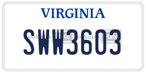 SWW3603  license plate in VA