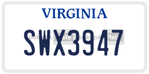 SWX3947  license plate in VA