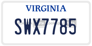 SWX7785  license plate in VA
