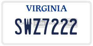 SWZ7222  license plate in VA