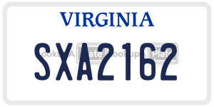 SXA2162  license plate in VA