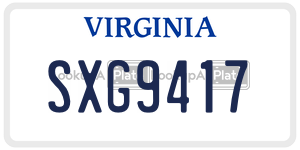 SXG9417  license plate in VA