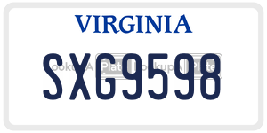SXG9598  license plate in VA