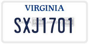 SXJ1701  license plate in VA