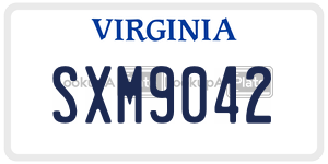 SXM9042  license plate in VA