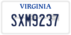 SXM9237  license plate in VA