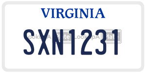 SXN1231  license plate in VA