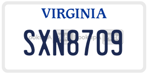 SXN8709  license plate in VA
