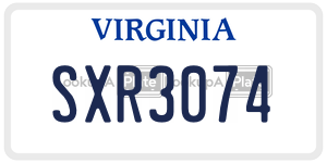 SXR3074  license plate in VA