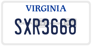 SXR3668  license plate in VA