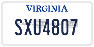 SXU4807  license plate in VA
