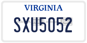 SXU5052  license plate in VA