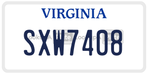 SXW7408  license plate in VA