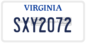 SXY2072  license plate in VA