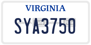 SYA3750  license plate in VA