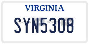 SYN5308  license plate in VA