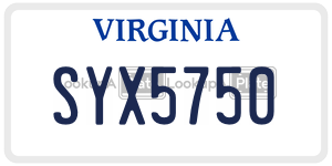 SYX5750  license plate in VA