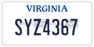 SYZ4367  license plate in VA