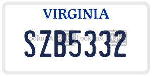 SZB5332  license plate in VA