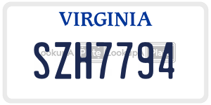 SZH7794  license plate in VA