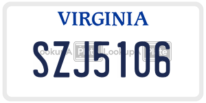 SZJ5106  license plate in VA
