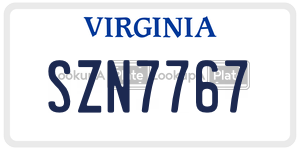 SZN7767  license plate in VA