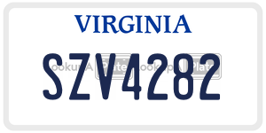 SZV4282  license plate in VA
